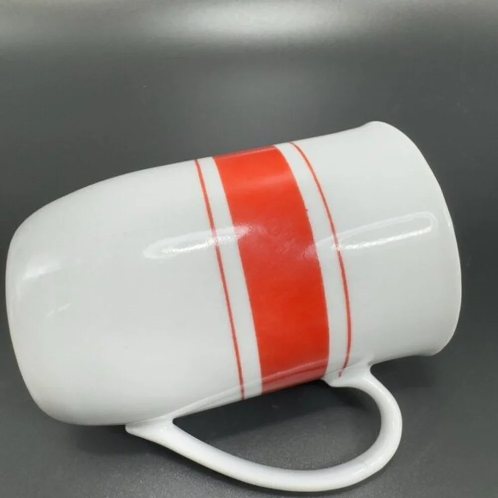 Vintage Leonard White Ceramic Coffee Mug Cup Set 2 Red Orange Band Mugs Cups Set